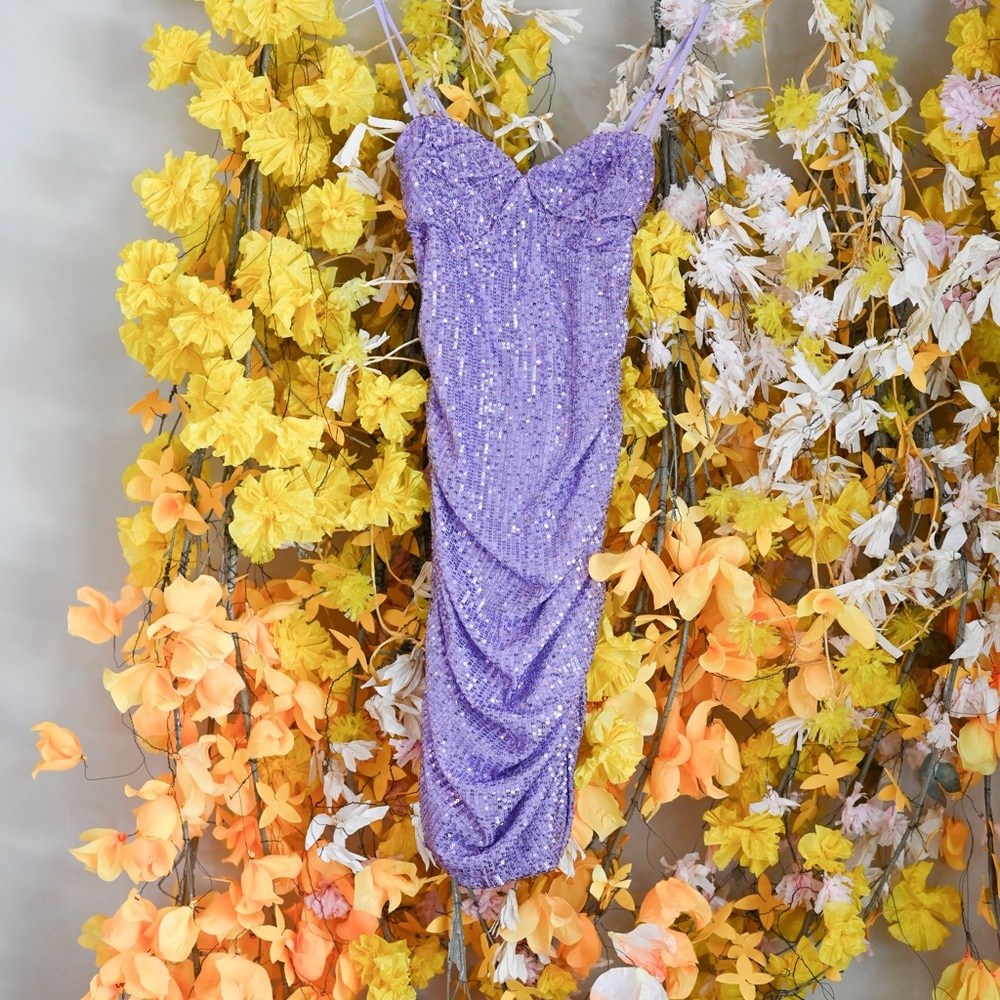Hello Molly Lavender Sequin Slip Dress